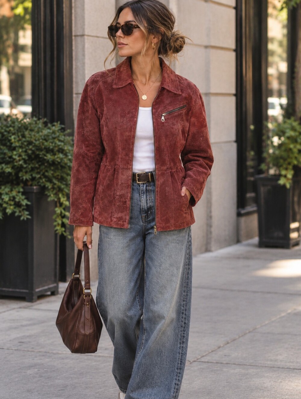 Vintage Outbrook Suede Leather Jacket Womens Medium Mahogany Full Zip 90s Retro